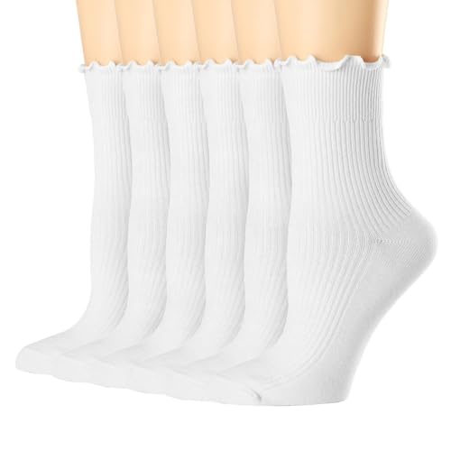 Image of 5 Pairs Womens Striped Crew Socks, Cotton Cozy Casual Socks for Women,Breathable Cool,Size 5-10