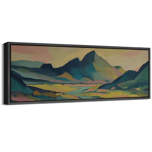 Image of MUDECOR Large Framed Canvas Print Wall Art Colorful Abstract Mountain Landscape Modern Antique Retro Ready to Hang Painting for Living Room Bedroom Multi-Sizes - 60 inchx20 inch