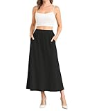 NILOUFO Women Trendy Maxi Skirts Casual High Waisted Elastic A-Line Long Skirt with Pockets(Black, Medium)