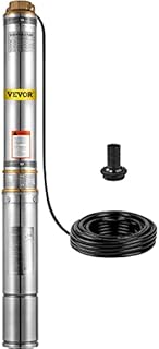 VEVOR Well Pump 1 HP Submersible Well Pump 33GPM Deep Well Pump 207ft Head with 9.8ft Cable Water Well Pumps Submersible Stainless Steel for Factories, Farmland, Irrigation Use