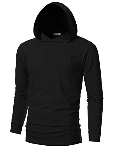 Ohoo Mens Slim Fit Long Sleeve Lightweight Echo Knit Hoodie /DCF110-BLACK-L