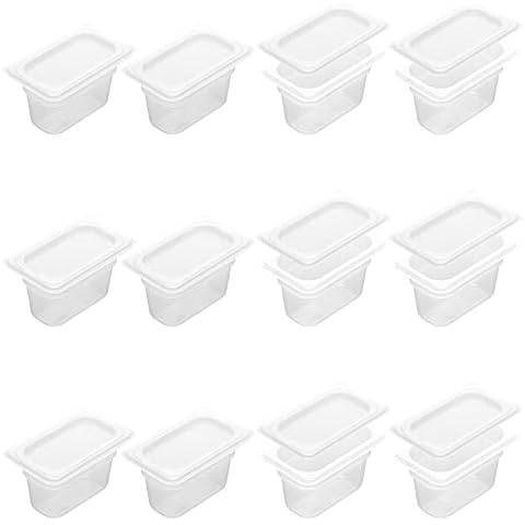 BIEAMA 12 Pack Plastic Food Pans with Lids, 1/9 Size 4'' Deep, Translucent,Commercial Cover