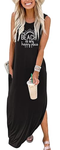 Image of Good Vibes Rainbow Graphic Dress Womens Sleeveless Pocket Maxi Dress Hawaiian Beach Tank Dress