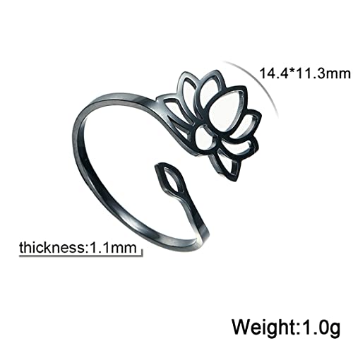 EUEAVAN Trendy Blossom Lotus Flower Ring For Women Om Aum Ohm Symbol Yoga Meditation Promise Lotus Adjustable Ring Chakra Inspirational Jewelry3