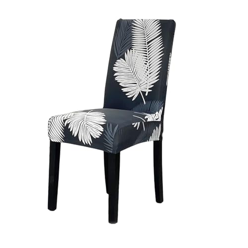 Image of Styleys Chair Covers for Dining Room, Stretch Dining Chair Cover, Washable Spandex Kitchen Chair Slipcovers (Set of 1, White Fern, SD3214)
