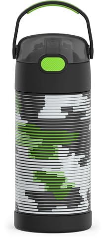 Image of THERMOS FUNTAINER Water Bottle with Straw, 12oz, Inline Camo | Kids Stainless Steel Insulated Water Bottle, Keeps Drinks Cold Longer for School & Play, BPA-Free