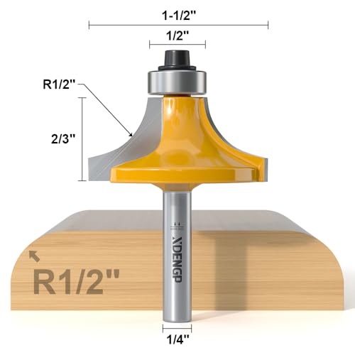 Image of Roundover Router Bit 1 /4 Shank, 1 /2 inch Radius Round Over Router Bits, Router Bits Round Over for Edging Forming Rounding Woodworking Cutter