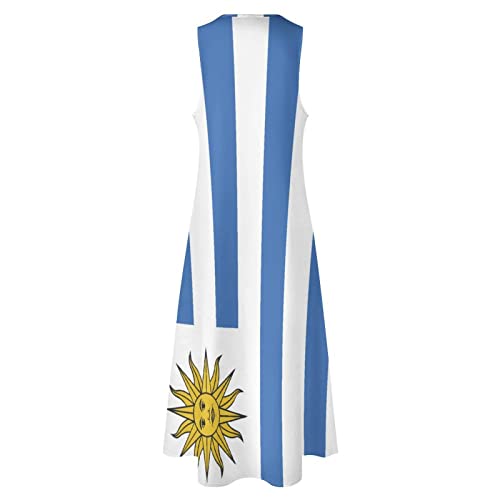 Image of TAIZIYEAH Long Dress Uruguay Flag Women's Summer Casual Loose Dress Long Dress Short Sleeve for Girls Fashion Skirts XL
