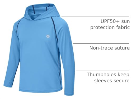Image of Boys Grils Long Sleeve Sun Shirts UPF50+ Hoodie Thumbhole Rash Guard Quick Dry Atheltic Hiking Workout Water Playing