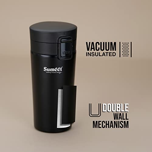 Image of Sumeet Stainless Steel Vacuum Hot & Cold Travel Mug /Tumbler for Drinks,Tea and Coffee, 350ML, Pack of 1, Black