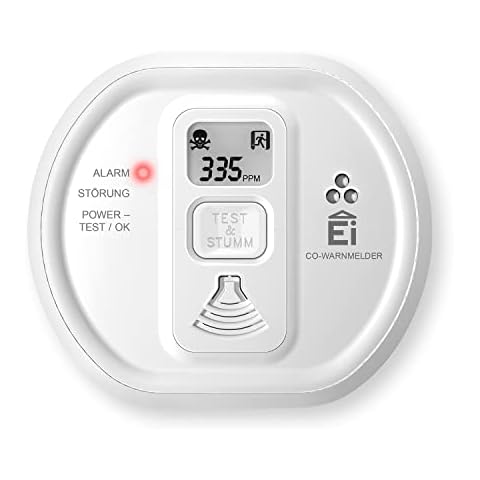 Ei Electronics Ei208D Kohlenmonoxidmelder, CO-Melder mit LCD-Display und Batterie für 10 Jahre, Stand-alone-Gerät, weiß Cover