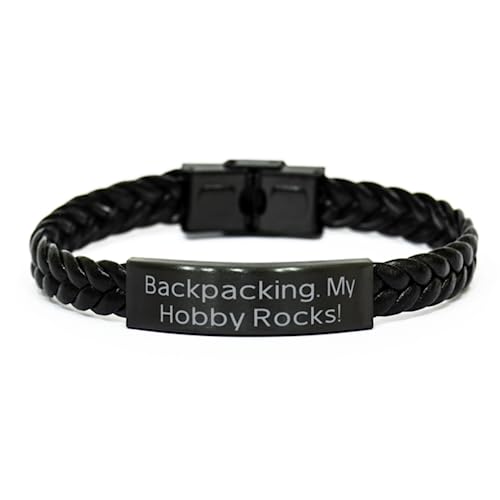 Perfect Backpacking Gifts, Backpacking. My Hobby Rocks!, Birthday Gifts, Braided Leather Bracelet For Backpacking from Friends, Hiking, Camping, Travel, Adventure, Outdoors, Nature, Gifts for him,