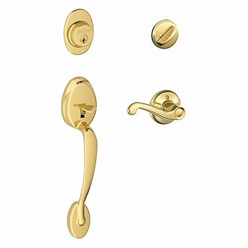 Image of Plymouth Single Cylinder Handleset and Right Hand Flair Lever, Bright Brass (F60 PLY 605 FLA RH)