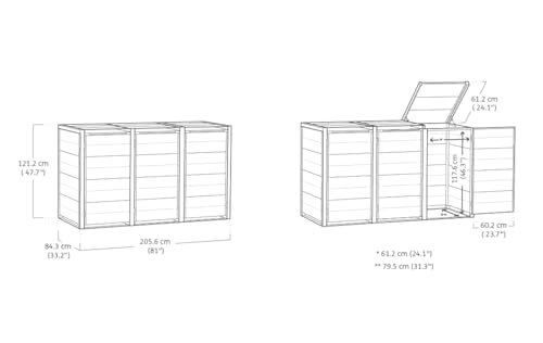 Koll Living Mülltonnenbox Hide Away | 720 Liter, flexibel erweiterbar | Stahlrahmen | mit Gasdruckfedern | Anthrazit | naturgetreue Holzoptik | wetterfest & wartungsfrei | belüftet