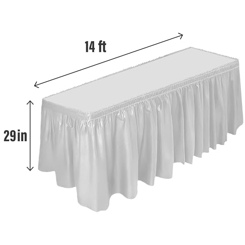 DecorRack Table Skirt, 29 in x 14 ft -BPA Free- Plastic Tableskirt, Disposable, Reusable, Rectangular Tablecloth Skirt, White (1 Pack)