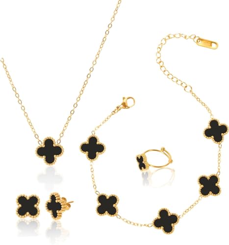 Anti Tarnish Jewellery Latest Stylish Clover Ring Earrings Bracelet Chain Pendant Combo Gifts Necklace Jewellery Set for Women & Girls