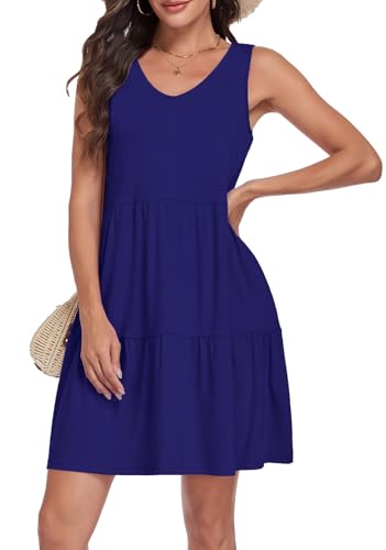 Image of Sundresses for Women Summer Sleeveless Tiered Swing V Neck Tank Dress