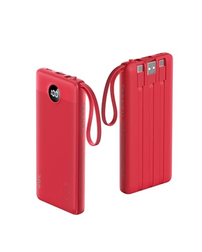 VRURC Portable Charger, Built in 4 Cables & Lanyard Power...