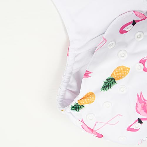 Image of HappyFlute 9 Sets Newborn Baby Cloth Pocket Diapers Adjustable Reusable for Baby Boys and Girls(6-33 pounds,0-3 Years),One Wet Bag+4Diapers and 4Inserts (AD08)