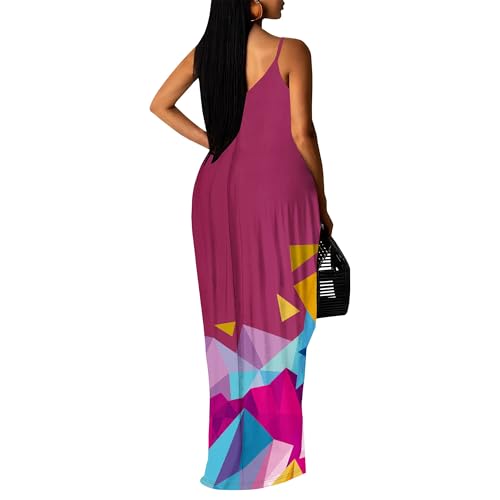 Image of SUZONANA Women's Plus Size Summer Dresses Spaghetti Print Midi Dresses Long Loose Sundresses