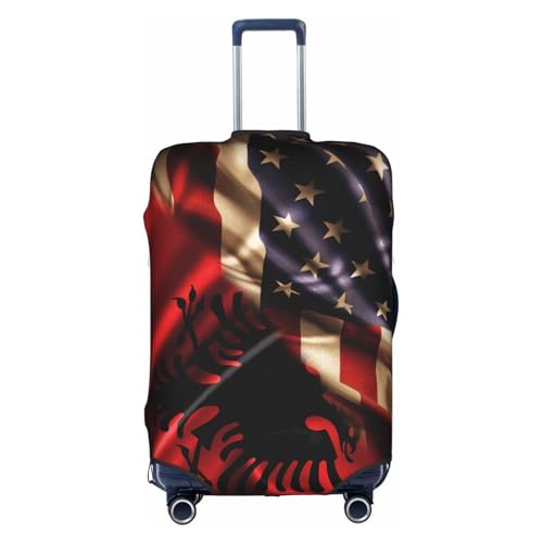Travel Luggage Cover Combined Albania And Usa Flag Fashion Washable Baggage Suitcase Protector Fit For Luggage Large