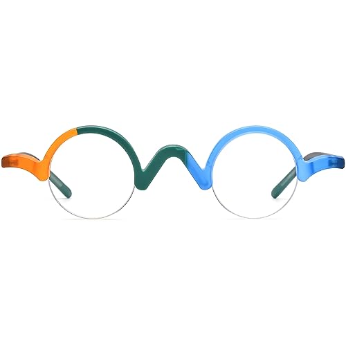 Image of HEPIDEM Matte Multicolor Acetate Glasses Frame Women,Semi Rimless Round Optical Eyeglasses