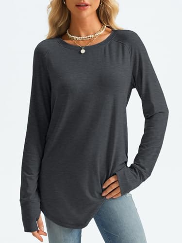 Image of AUTOMET Womens Long Sleeve Tunic Tops Crew Neck Casual Loose Fit Shirts
