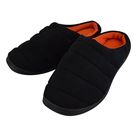 Mens Soft Quilted Padded Black Slippers with Mule Open Back (L, Black, large) Cover