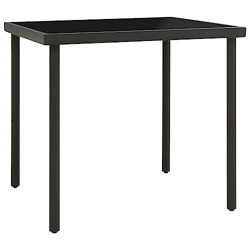 RMIHSJG Table à manger de jardin anthracite 80 x 80 x 72 cm Verre et acier avec pieds revêtus par pulvérisation pour terrasse extérieure Table stable avec...