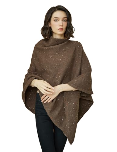 Image of BEAUTELICATE Women Wool Poncho Knitted Tweed Wool Sweater Pullover Pile Collar Cape