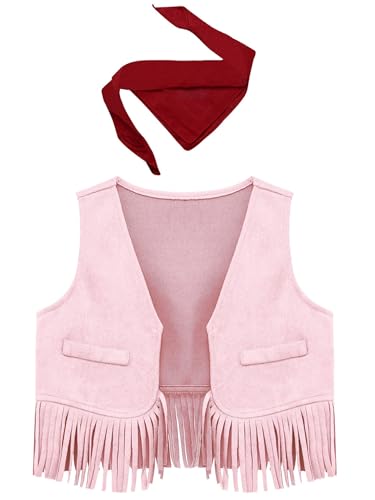 Hansber Unisex Kids Western Cowboy Outfits Open Front Vest with Bandanna Set Toddler Carnival Party Fancy Dress Up