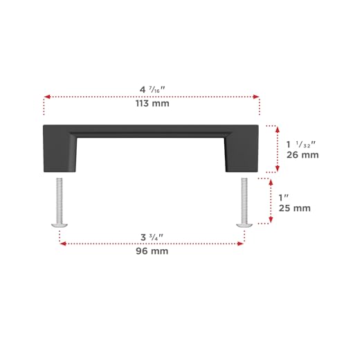 Image of Richelieu Hardware BP816096900 Armadale Collection 3 3 /4-inch (96 mm) Center-to-Center Matte Black Modern Rectangular Cabinet and Drawer Pull Handle for Kitchen, Bathroom, and Furniture