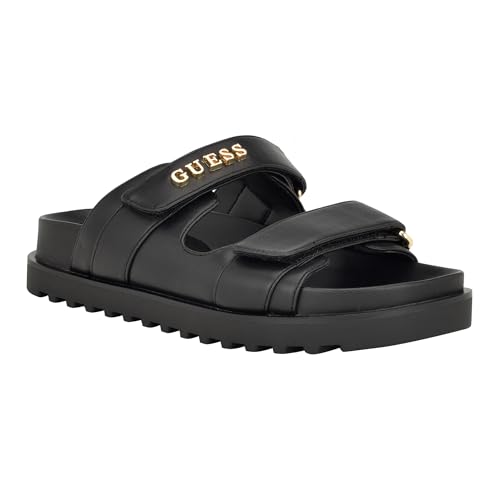 GUESS Damen Fabulon Flache Sandale, schwarz 001, 38.5 EU