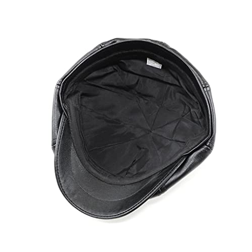 Men's Newsboy Cap Leather 8 Panel Women Beret Cabby Hat Flat Ivy Gatsby Cap, Medium Size Black #TOP2
