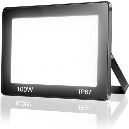 TASINUO Focos LED Exterior 100W, IP67 Impermeable Proyector Exterior, 10000LM 6500K Super Brillante Blanco Frío Luz de Seguridad, Potente Luces LED para Terraza, Garaje, Jardín, Parque
