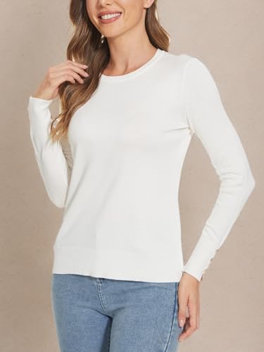 Image of Spicy Sandia Women's Long Sleeve Crewneck Sweaters Dressy Casual | Striped or Solid Available, Classic, Business Casual Tops for Office Work