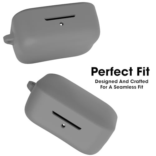 Image of Sounce Earphone Case Cover for Boat Airdopes 800 TWS Soft Silicone Skin Case Cover Shock Absorbing Protective Case with Keychain [Front LED Visible] - Grey