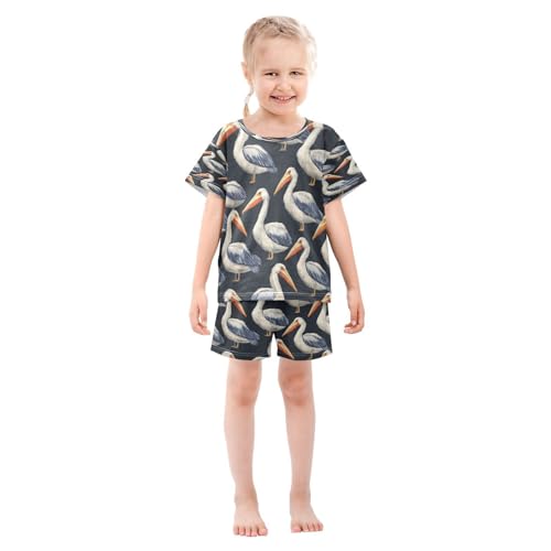 Pajama Sets Short Sleeve Cute Pelican Pattern Print Soft Cotton Summer Sleepwear 2 Piece PJS Size 5-14T4
