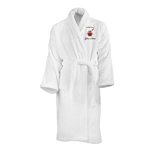 Albornoz con solapas personalizable, color blanco, ideal como regalo de San Valentín para él y para ella, 100% algodón, Blanco, small