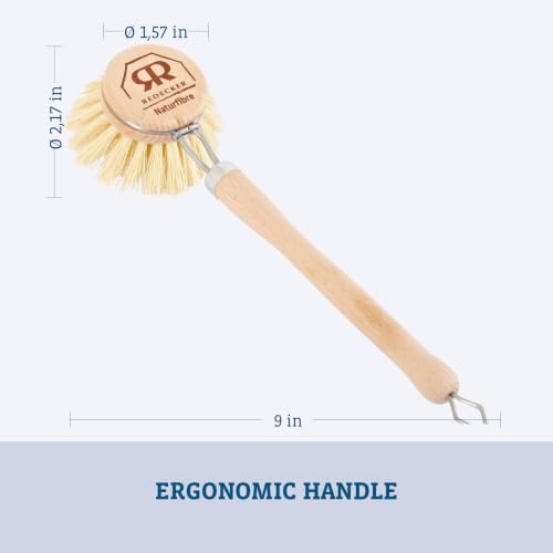Image of Redecker Dish Brush, Tampico Fiber, 1-1 /2 Inch Round, Single - Wooden Dish Scrub Brush for Everyday Cleaning, Untreated Beechwood, Made in Germany