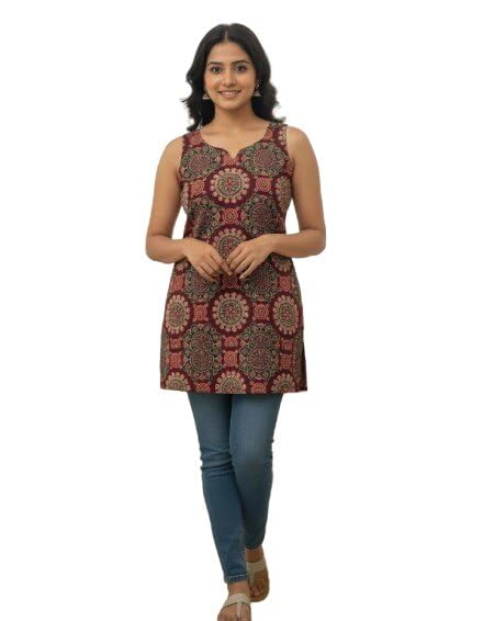 Image of SIROTA Rayon Short Top for Women | Tunic for Jeans | Western Short Kurti | Stylish Straight Ladies Kurta | Ethnic Kurta for Girls