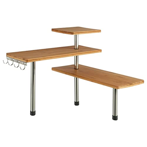 Secret de gourmet 3 niveaux Etagère d'angle en bambou et inox - Cuisine - Salle de bain ou sur un bureau - Idéal pour gagner de la place