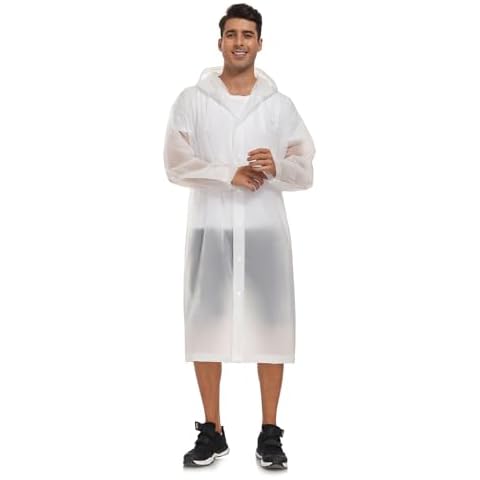 SaphiRose Extra Long Rain Ponchos for Adults - EVA Rain Coats Waterproof Unisex Rain Jacket with Drawstring Hood (1Pack, White, Plus Size) Cover