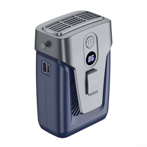 Ventilador portátil de 12000 Ah recargable por USB, sin aspas, ventilador de montaje en cintura con 3 velocidades (azul)