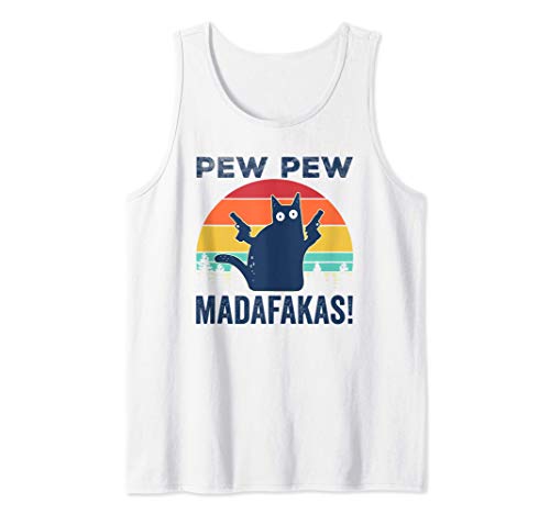 Pew Pew Madafakas Vintage Crazy Cat Funny Canotta