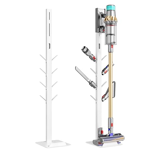 Image of PEGZONE Vacuum Cleaner Stand, Compatible with Dyson G5 V16 V15 V12 V11 V10 V8 V7 V6, NEC180 280TL, S11 A10 A11, Cordless Vacuum Accessories Holder, Attachments Organizer with 8 Storage Hooks, White
