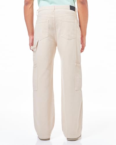 Image of Bewakoof Men Mid Rise 100% Cotton Solid Straight Fit Jeans|Straight Fit Jeans - Regular Fit | Classic Denim Pants | Everyday Casual