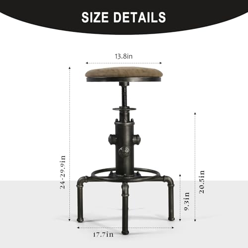 Topower Antique Vintage Industrial Barstool PU Leather Water Pipe Fire Hydrant Design Cafe Coffee Industrial Bar Stool Set of 2 Silver by Topower - Used condition - Image 3