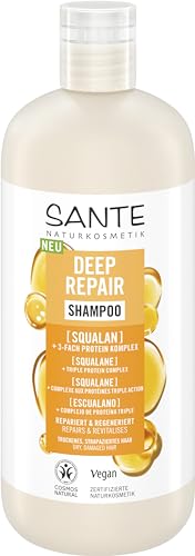 SANTE Naturkosmetik Deep Repair Shampoo Squalan + 3-Fach Protein Komplex veganes Pflegeshampoo für geschmeidiges und glänzendes Haar repariert trockenes strapaziertes Haar 500 ml