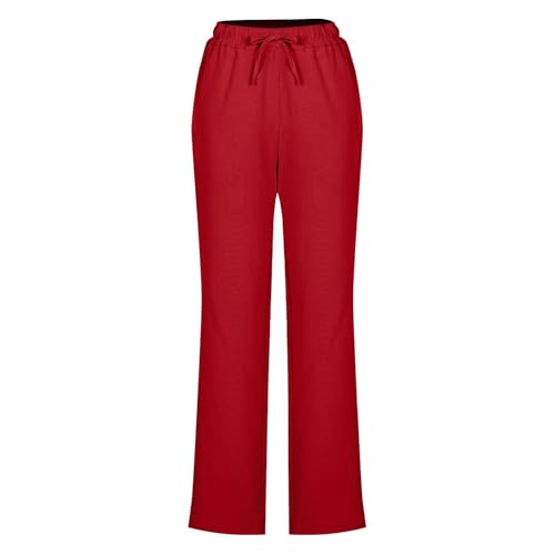 Womens Casual Pants Drawastring High Rise Straight Leg Full Length Pant Solid Color Slim Comfy Trousers with Pockets4
